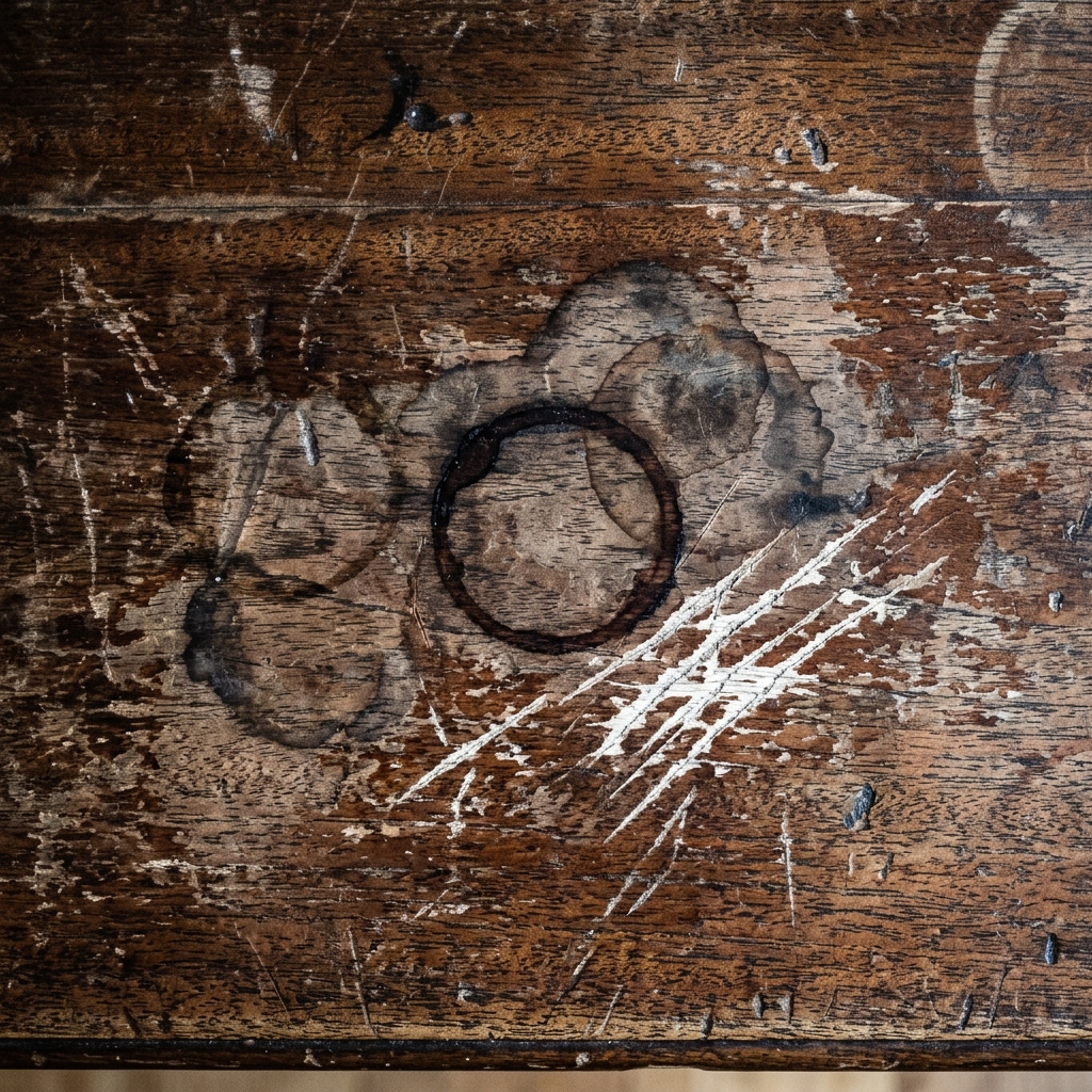 Damaged mahogany table surface